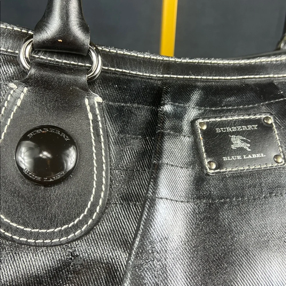 Burberry Blue Label Black Waxed Denim Handbag - Picture 3 of 10